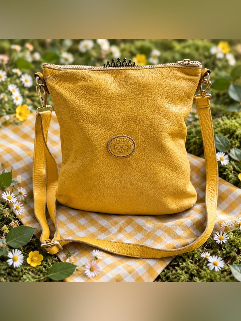 Vintage Roots Yellow Leather Crossbody Bag